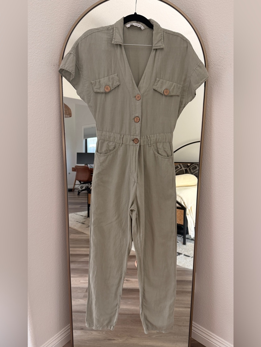 Zara Olive Green cotton/linen jumpsuit
